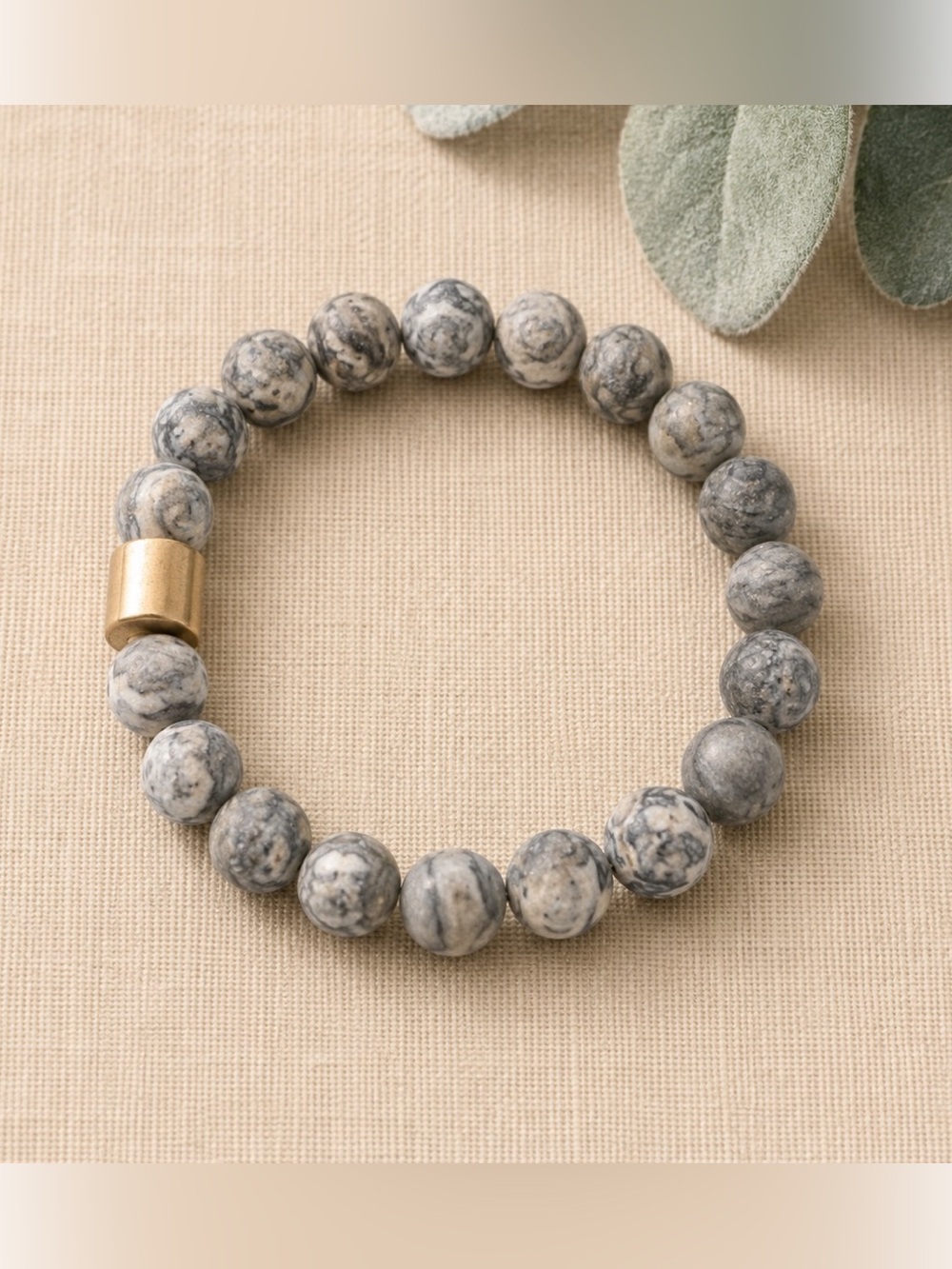 Embellish grey natural stone stretch bracelet